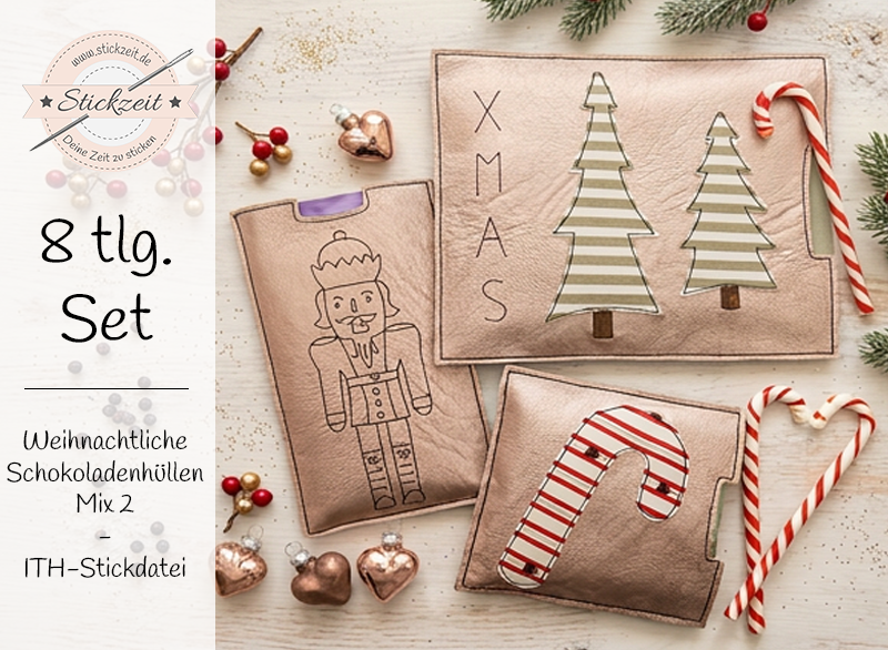 Weihnachtliche Schokoladenhüllen Mix 2  - ITH-Stickdatei